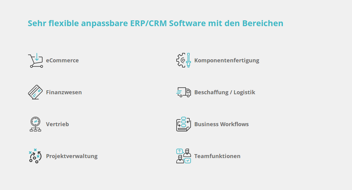 Sehr flexible anpassbare ERP/CRM Software mit den Bereichen